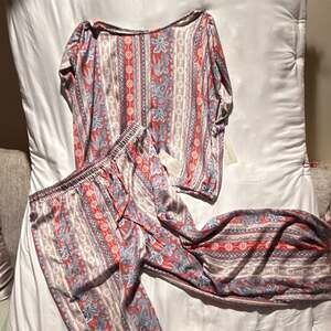 Single Thread XL 2 Piece Satin Paisley Top Wide Leg Pants Set NWT Boho
